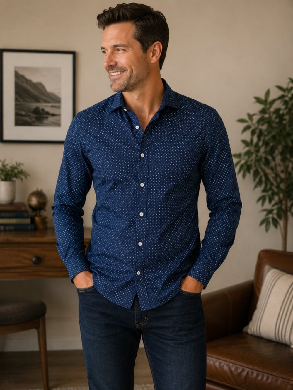 J.Crew Ludlow Premium Slim-Fit Dress Shirt | Blue Polka Dot | Size L | NWOT